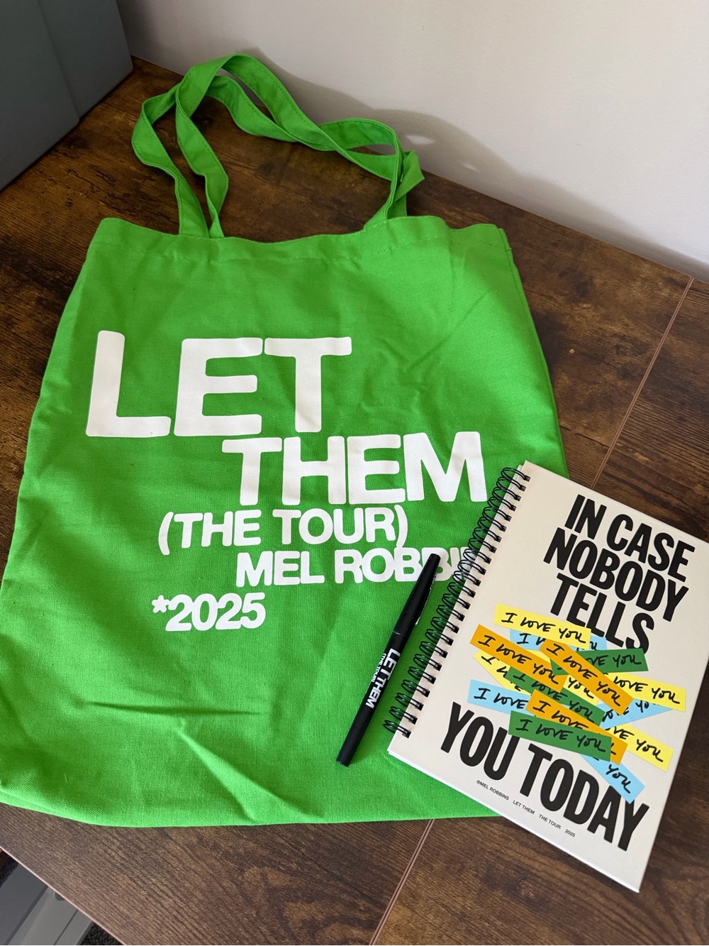 NEW Bright Green LET THEM Mel Robbins Tour Canvas Tote, Journal & Pen